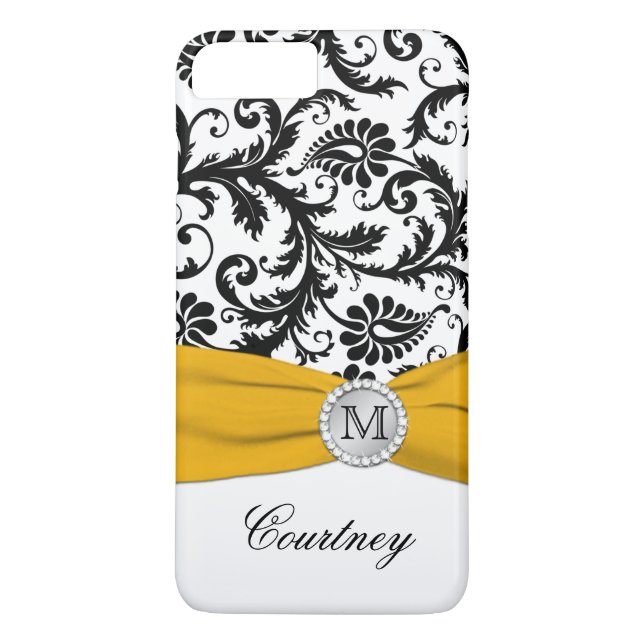 Monogram Black, White, Yellow Damask iPhone 7 Case (Back)