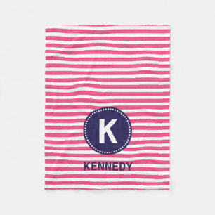 Monogram Blanket Hot Pink Stripes and Navy Blue