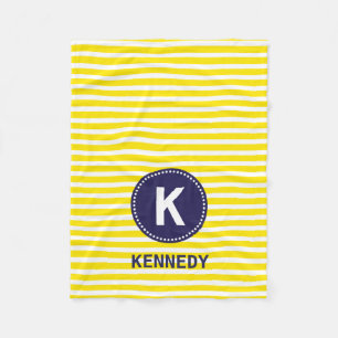 Monogram Blanket Lemon Yellow Stripes & Navy Blue