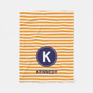 Monogram Blanket Orange White Stripes & Navy Blue
