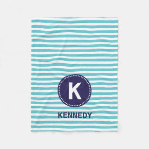 Monogram Blanket Teal White Stripes and Navy Blue