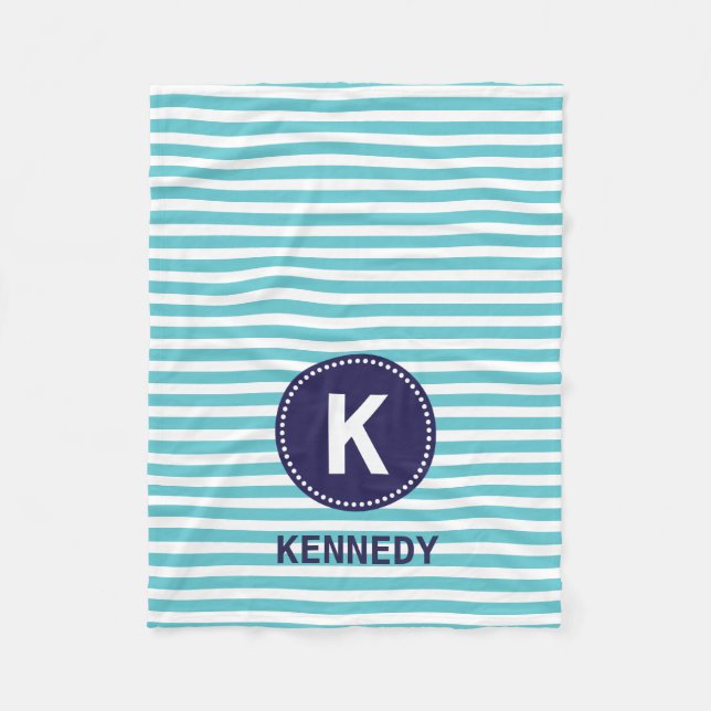 Monogram Blanket Teal White Stripes and Navy Blue (Front)