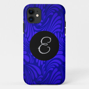 Monogram Bling Letter E Blue Swirl Background iPhone 11 Case