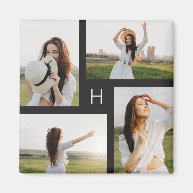 Monogram Blocks Editable Colour Photo Magnet (Front)