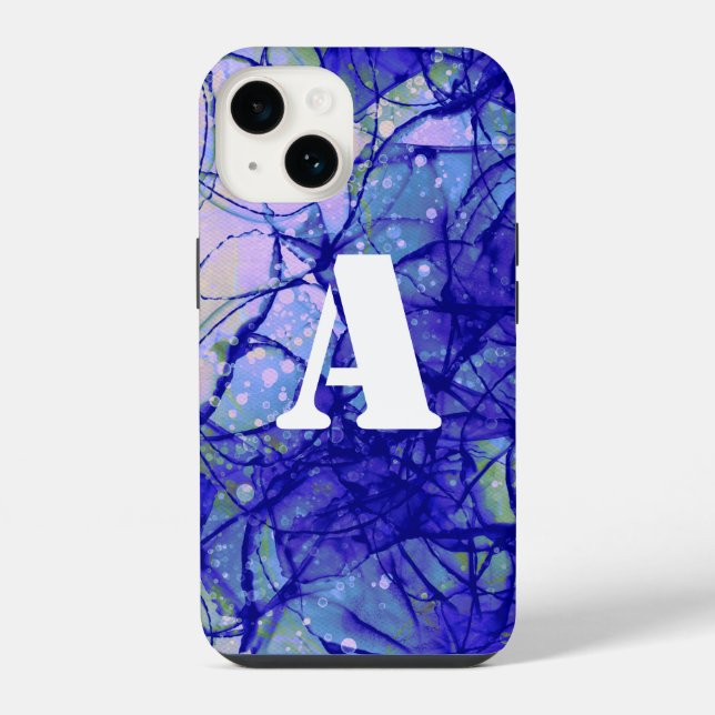 Monogram Blue Abstract Art Cool iPhone Case (Back)
