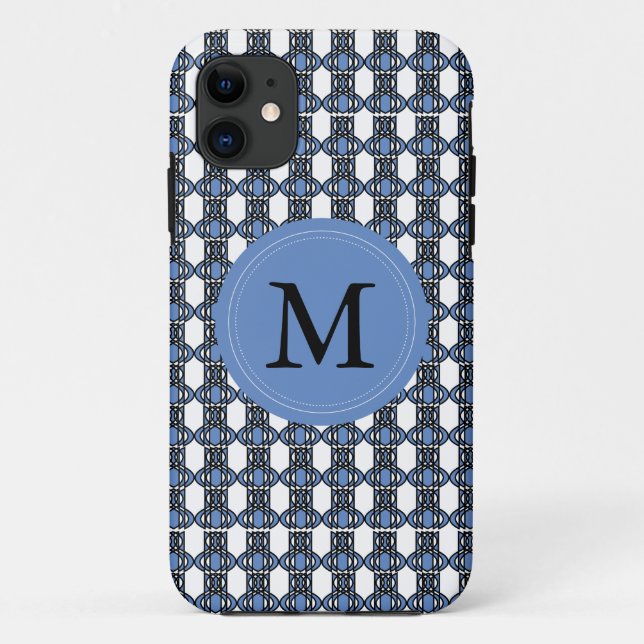 Monogram Blue Abstract Scarab Pattern Case-Mate iPhone Case (Back)