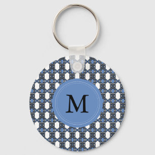 Monogram Blue Abstract Scarab Pattern Keychain