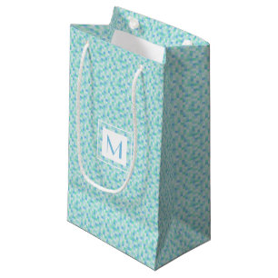 Monogram Blue and Aqua Blue Squares Small Gift Bag