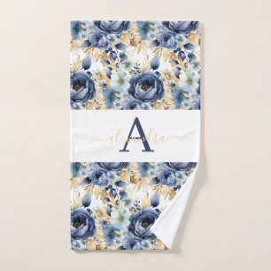 Monogram Blue and Gold Floral Elegant Towel Set