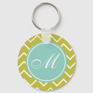 Monogram - Blue and Green Chevron Keychain