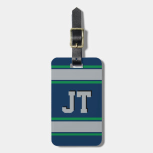 Monogram Blue and Green Sports Stripes Luggage Tag