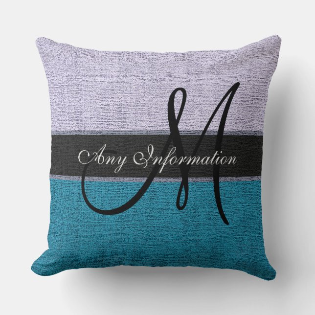 Monogram Blue and Silver Burlap Rustic Elegant Throw Pillow (Front)