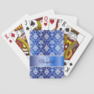 Monogram Blue and White Damask Playing Cards