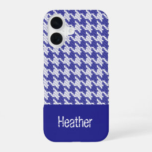 Monogram blue and white houndstooth pattern iPhone 16 case