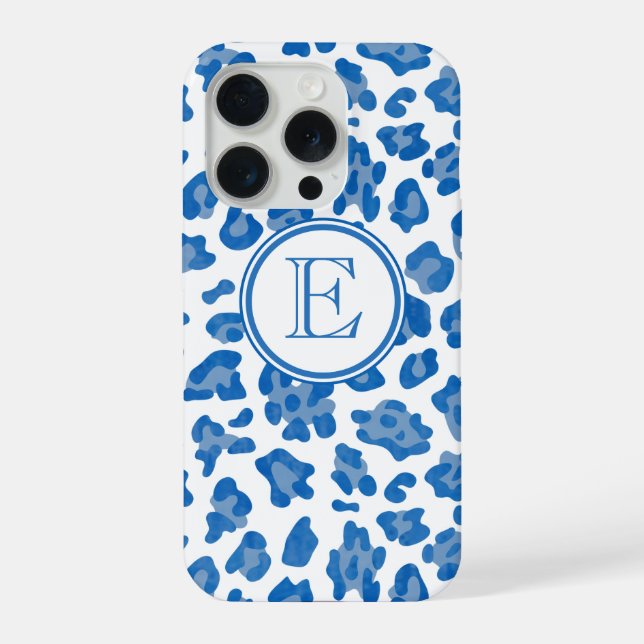 Monogram Blue And White Leopard Print iPhone Case (Back)