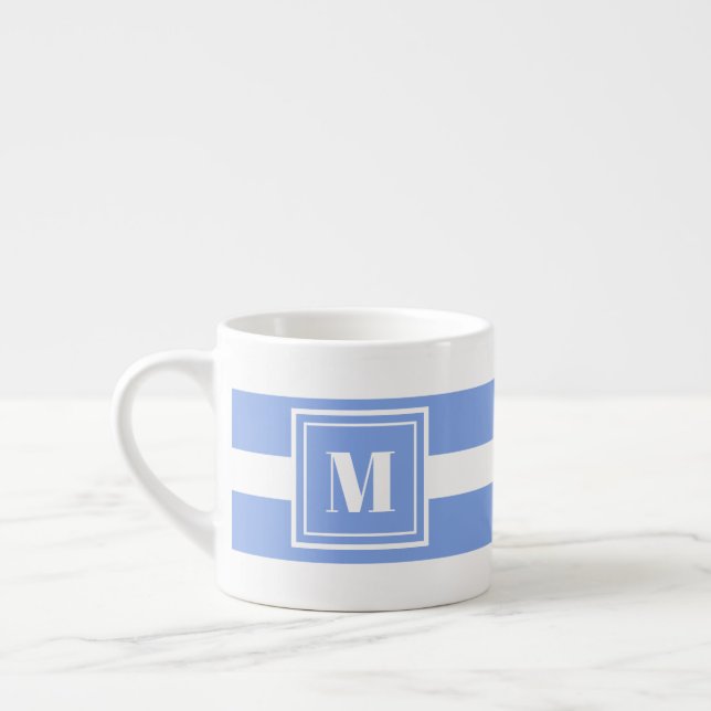 Monogram Blue and White Striped Espresso Cup (Left)