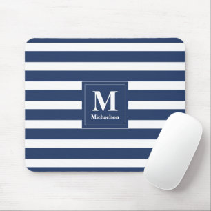 Monogram Blue and White Stripes Mouse Pad