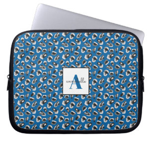 Monogram Blue Animal Leopard Print Personalized Laptop Sleeve