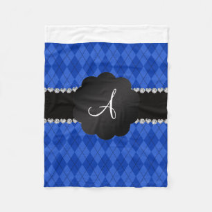 Monogram blue argyle black scallop fleece blanket