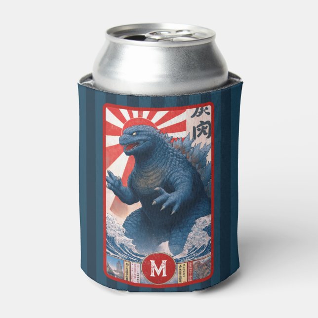 Monogram Blue Asian Lizard Monster Bold Retro Cool Can Cooler (Can Front)