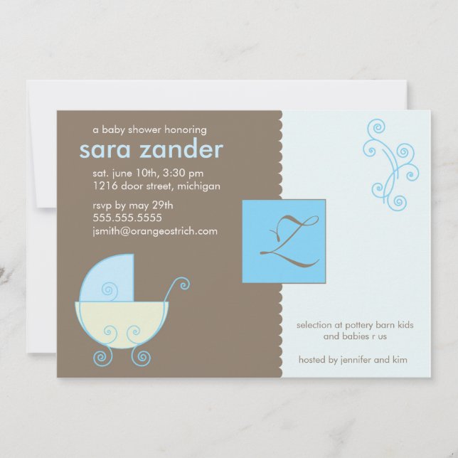 Monogram Blue Baby Shower Invitation (Front)