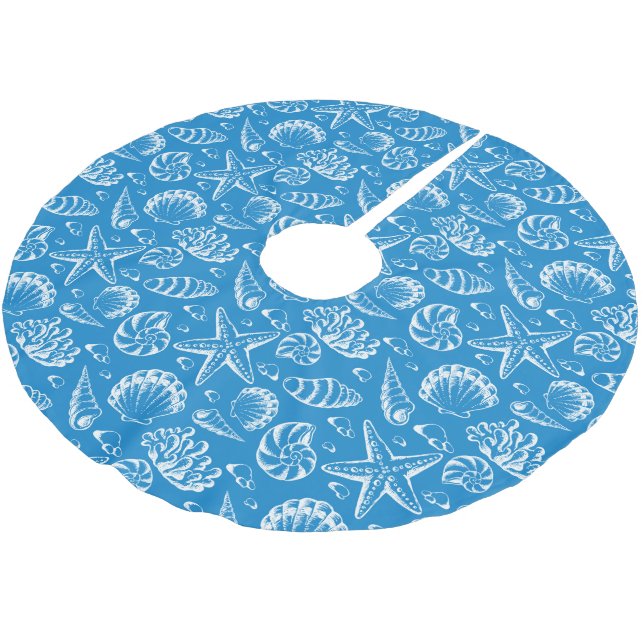 Monogram Blue Beach Pattern Brushed Polyester Tree Skirt (Angled)