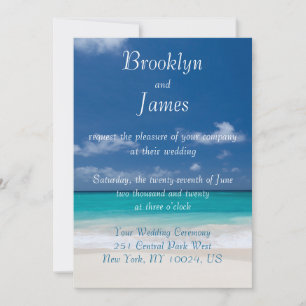 Monogram Blue Beach Wedding Invitations