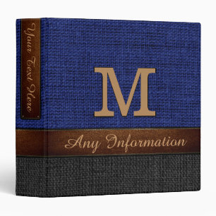 Monogram Blue & Black Burlap Rustic Jute Binder