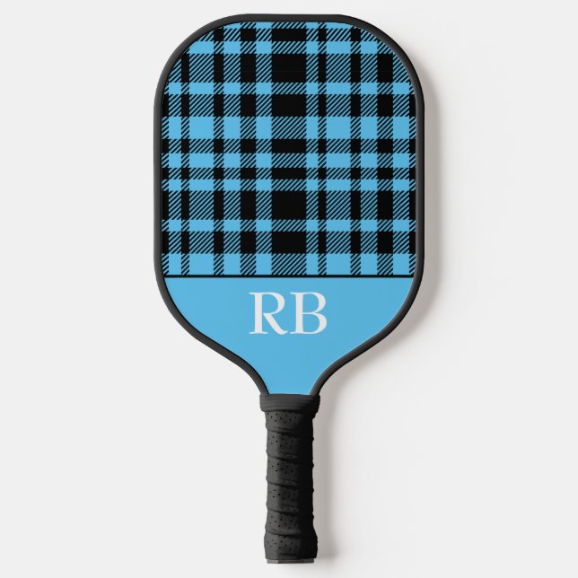 Monogram Blue Black Chequered Plai Pickleball Paddle (Front)
