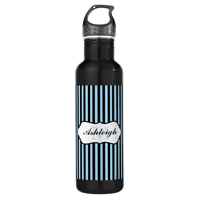 Monogram Blue, Black, White Striped 710 Ml Water Bottle (Front)