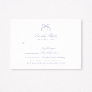 Monogram Blue Bow Wedding RSVP Card