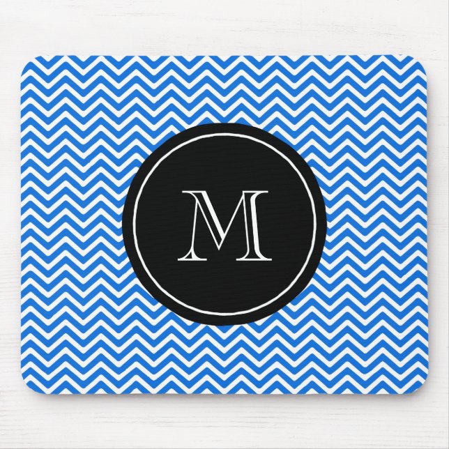 Monogram Blue Chevron Pattern Mouse Pad (Front)