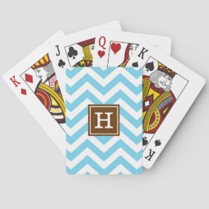 Monogram Blue Chevron Playing Cards