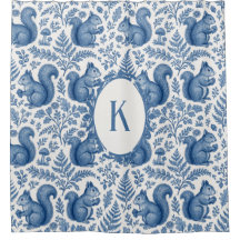 Monogram Blue Chinoiserie Squirrel Woodland
