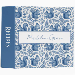 Monogram Blue Chinoiserie Squirrel Woodland Recipe Binder