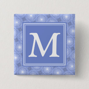 Monogram blue circles pattern 2 inch square button