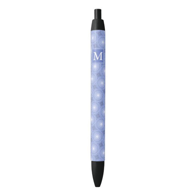 Monogram blue circles pattern black ink pen (Front Vertical)