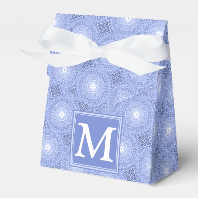 Monogram blue circles pattern favor box (Front Side)