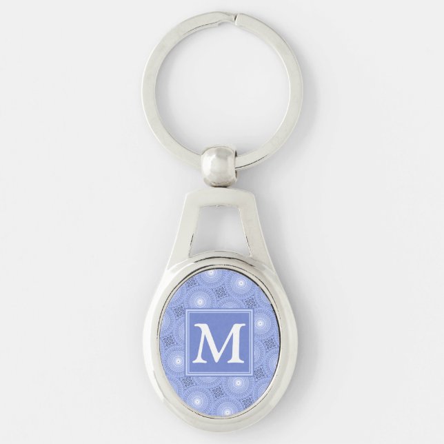 Monogram blue circles pattern keychain (Front)