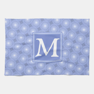 Monogram blue circles pattern kitchen towel
