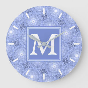 Monogram blue circles pattern large clock
