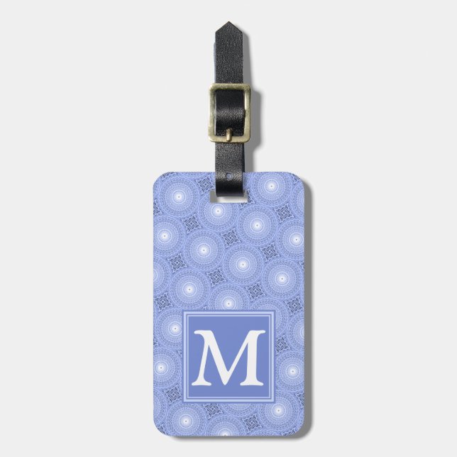 Monogram blue circles pattern luggage tag (Front Vertical)