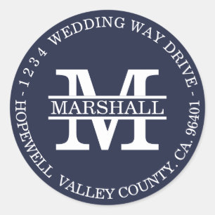 Monogram Blue Circular Return Address Label
