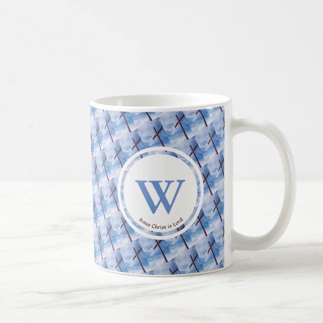 Monogram Blue Custom CROSS Jesus is Lord EASTER Coffee Mug (Right)