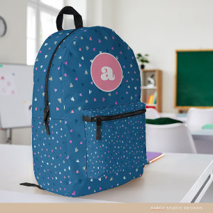 Monogram Blue Cute Hearts Print Cut Sew Bag