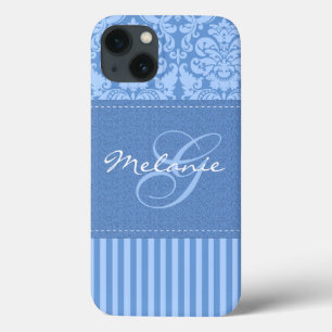 Monogram Blue Damask Stripe iPad Air Case
