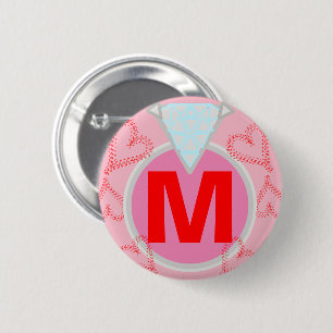 Monogram Blue Diamond Red Hearts 2 Inch Round Button