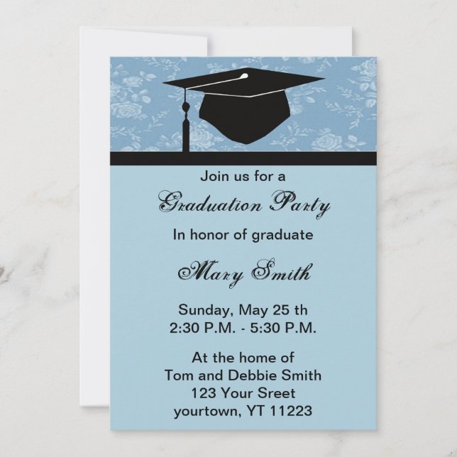 Monogram Blue Floral Graduation Party Invitation (Front)