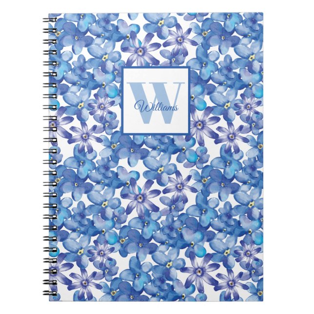 Monogram Blue Floral  Notebook (Front)