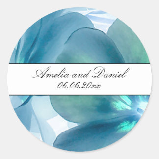 Monogram Blue Floral Wedding Sticker
